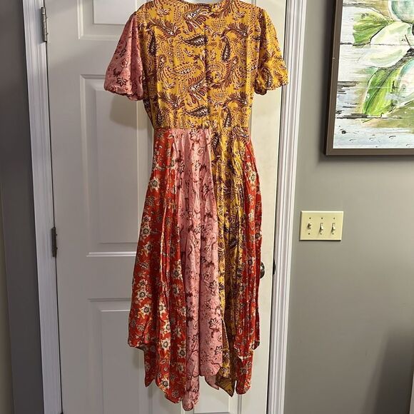 ZARA Women Collection Floral Asymmetrical Short Sleeve Button Down Boho MIDI-Lrg - Picture 8 of 13